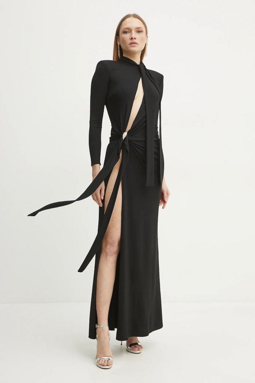 Šaty Elisabetta Franchi čierna farba, maxi, priliehavá, ABR0951E2