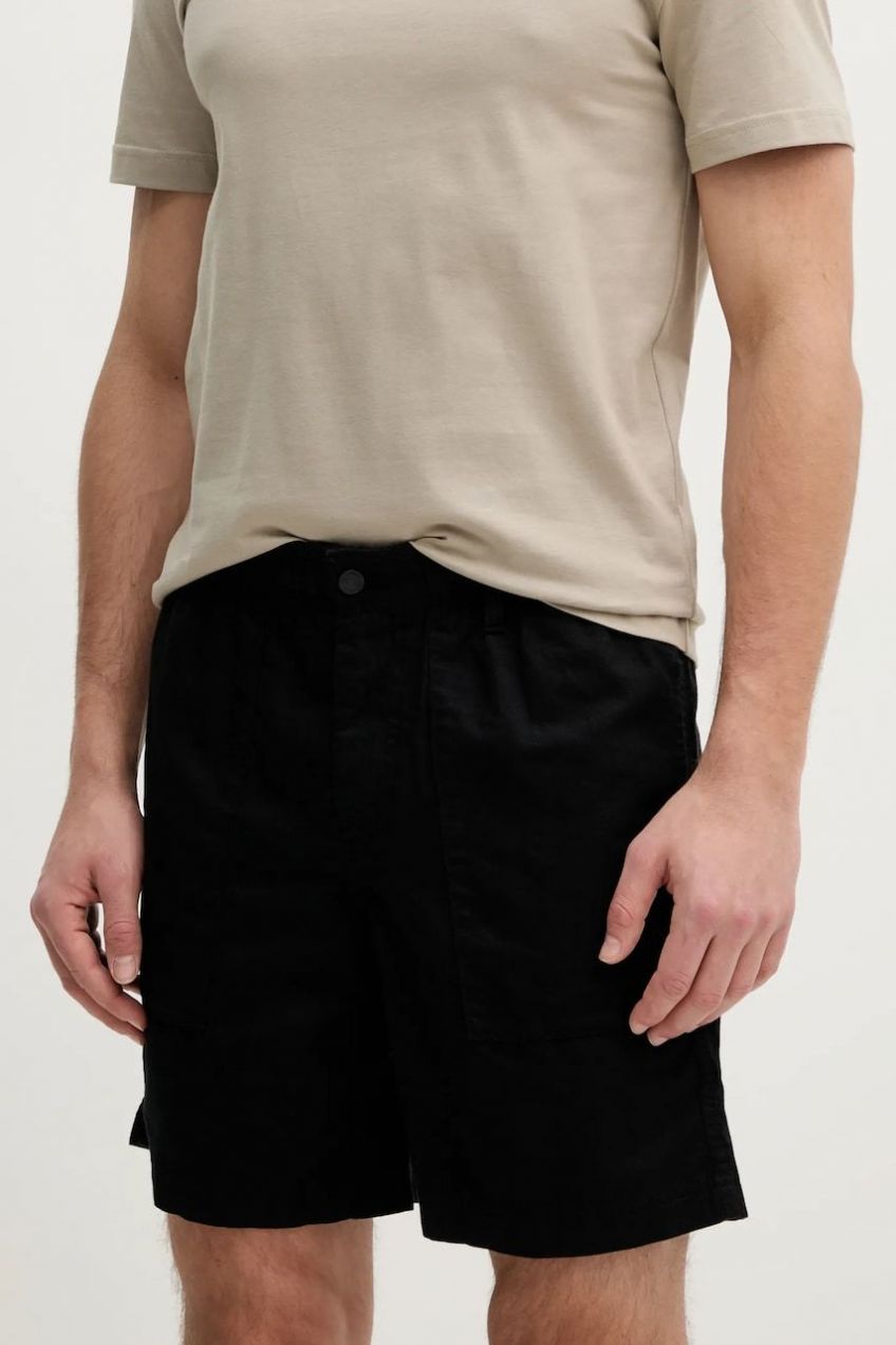 Šortky s prímesou ľanu Calvin Klein Jeans pánske, čierna farba, J30J327300