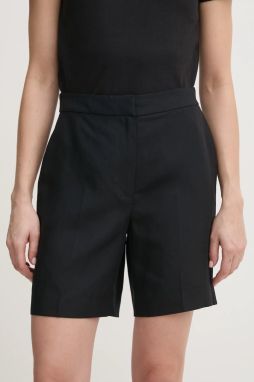Šortky s prímesou ľanu Calvin Klein čierna farba, vysoký pás, K20K208380