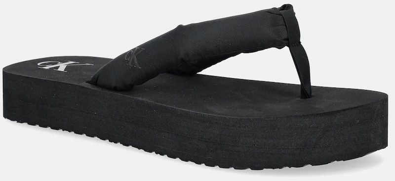 Šľapky Calvin Klein Jeans BEACH SANDAL FLATFORM TTXR SATIN dámske, čierna farba, na platforme, YW0YW01723