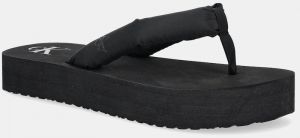 Šľapky Calvin Klein Jeans BEACH SANDAL FLATFORM TTXR SATIN dámske, čierna farba, na platforme, YW0YW01723