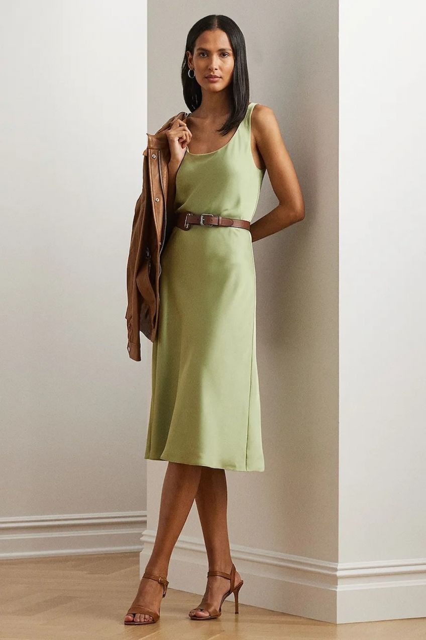 Šaty Lauren Ralph Lauren zelená farba, midi, áčkový strih, 200970168