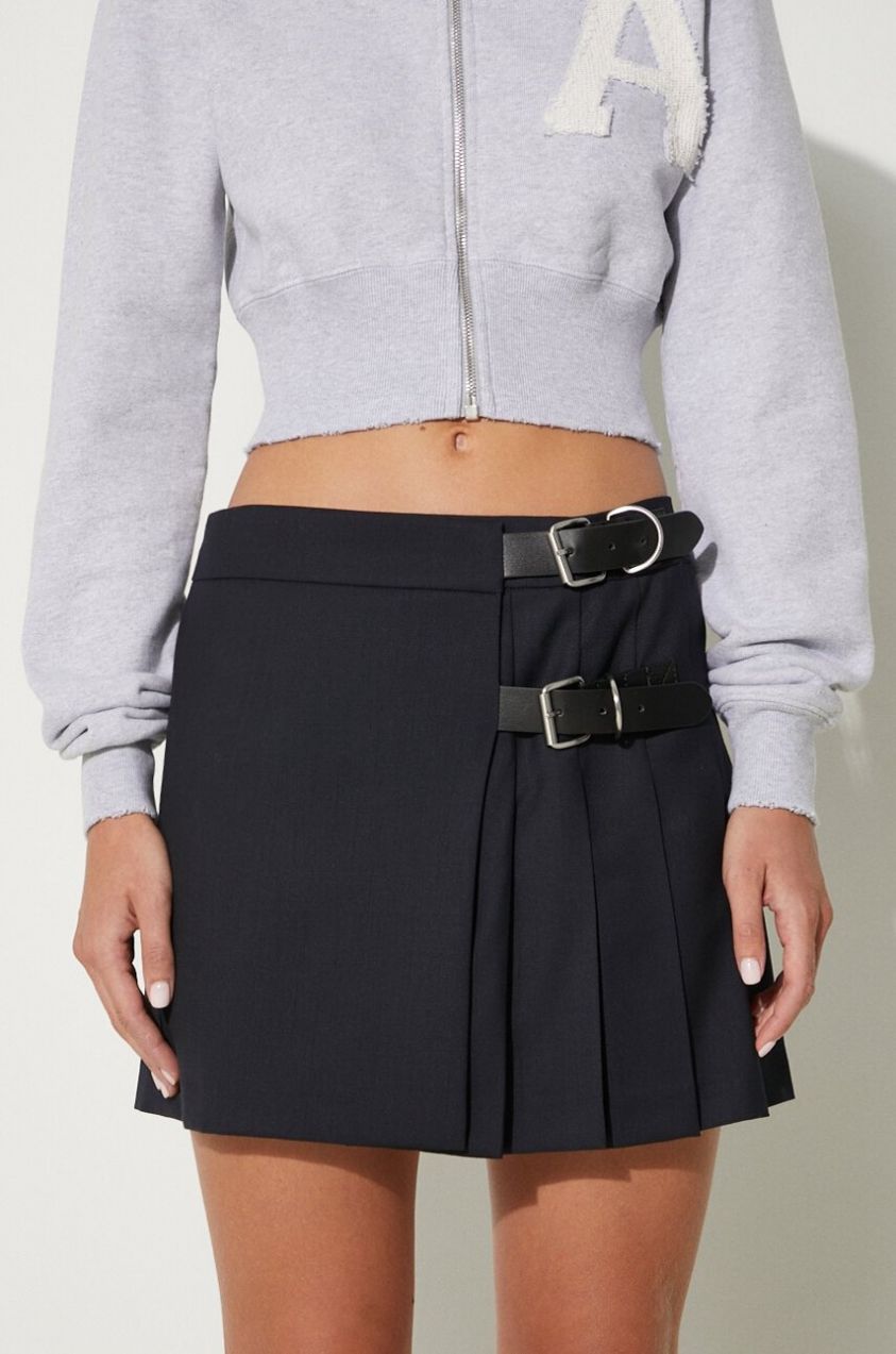 Vlnená sukňa AMBUSH Belts Mini Skirt tmavomodrá farba, mini, áčkový strih, BWCU006F24FAB0014600