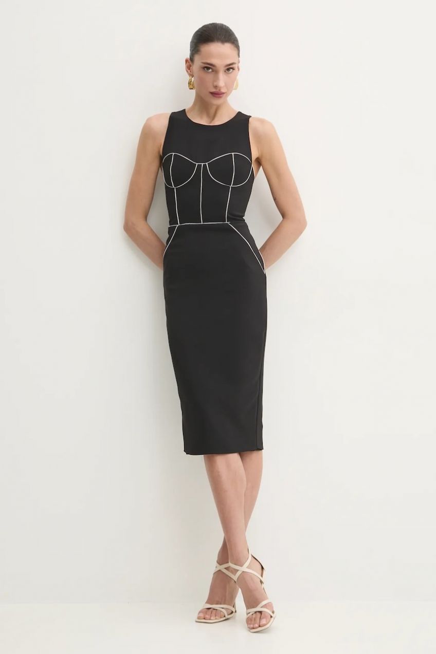 Šaty Elisabetta Franchi čierna farba, midi, priliehavé, AB72451E2