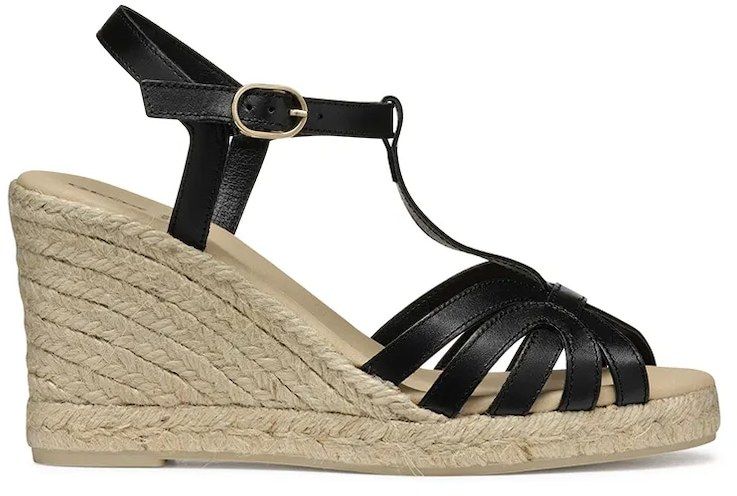 Kožené espadrilky Geox D GELSA čierna farba, na kline, D55TPA 00043 C9999
