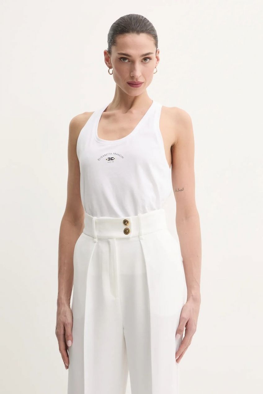 Bavlnený top Elisabetta Franchi biela farba, CN00251E2