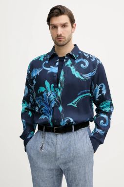Košeľa Versace Jeans Couture pánska, tmavomodrá farba, voľný strih, s klasickým golierom, 78GAL2R0 NS632