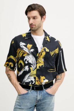 Košeľa Versace Jeans Couture pánska, čierna farba, voľný strih, s golierom button-down, 78GAL2B0 NS632