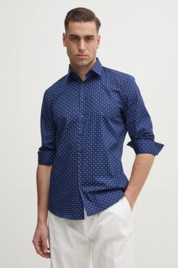 Košeľa Calvin Klein pánska, tmavomodrá farba, slim, s klasickým golierom, K10K114313