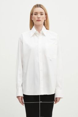 Bavlnená košeľa MM6 Maison Margiela pánska, biela farba, voľný strih, s klasickým golierom, SH0DT0020