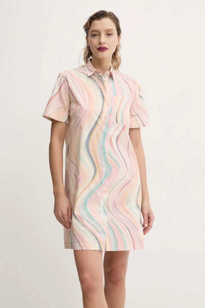Bavlnené šaty PS Paul Smith béžová farba, mini, rovný strih, W2R.649D.P31281