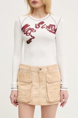 Sukňa Diesel DE-TON SKIRT béžová farba, mini, rovný strih, A15784.09L26