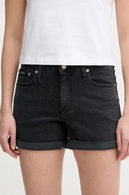 Rifľové krátke nohavice Calvin Klein Jeans dámske, čierna farba, jednofarebné, stredne vysoký pás, J20J225161