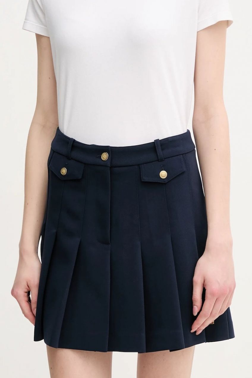 Sukňa Tommy Hilfiger tmavomodrá farba, mini, áčkový strih, WW0WW44731