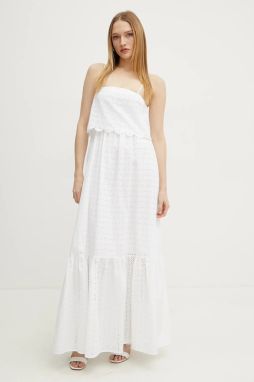 Bavlnené šaty Silvian Heach LUMA biela farba, maxi, áčkový strih, GPP25239VE