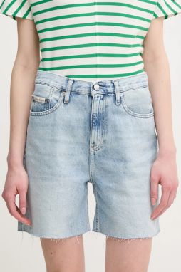 Rifľové krátke nohavice Calvin Klein Jeans dámske, jednofarebné, vysoký pás, J20J225155