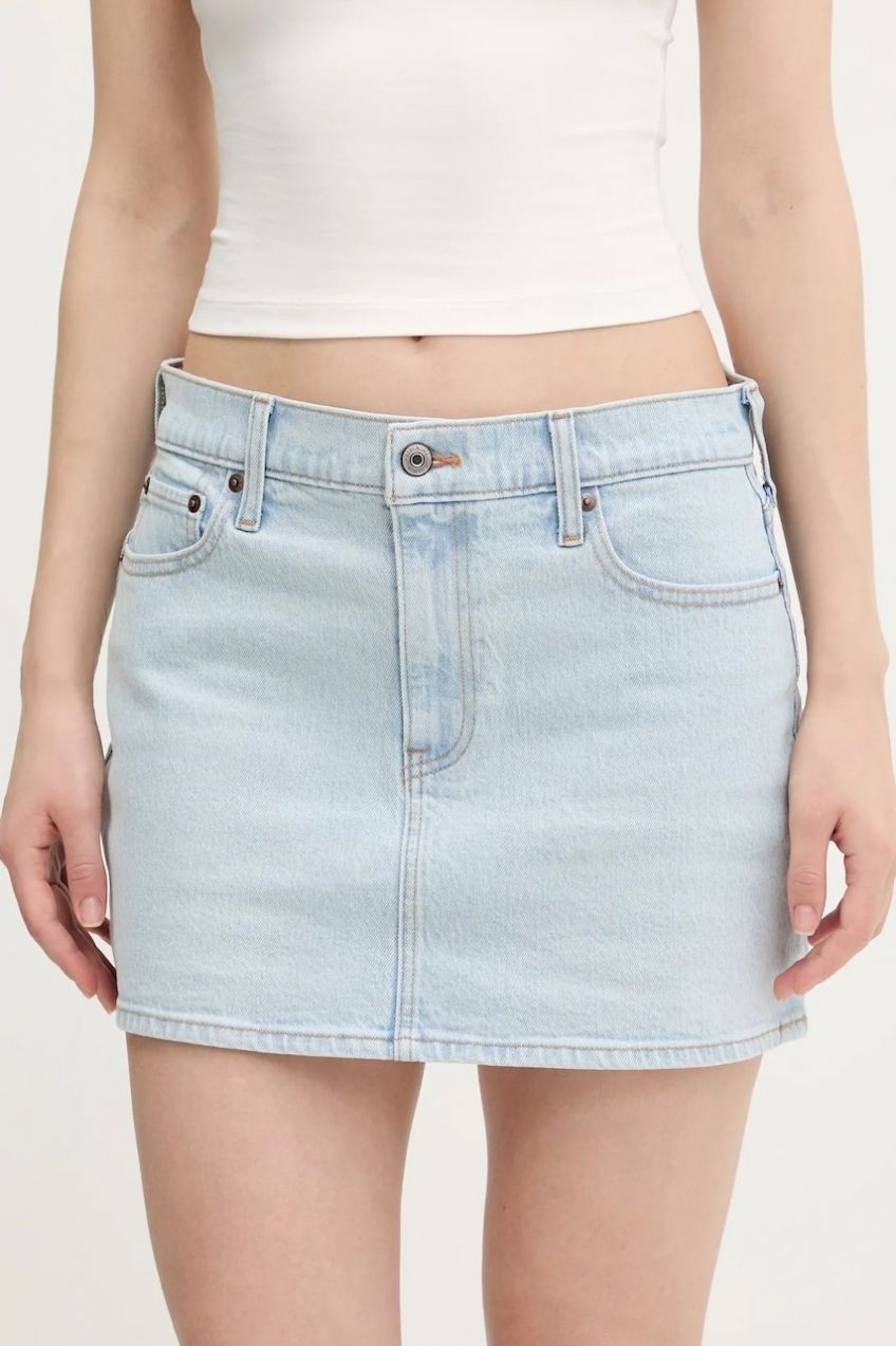 Rifľová sukňa Abercrombie & Fitch mini, rovný strih, KI143-5085