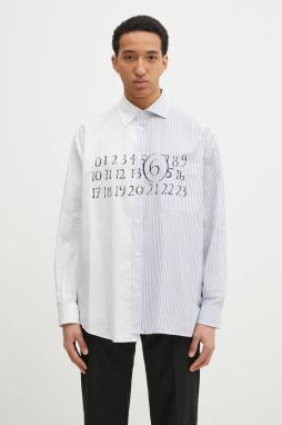 Bavlnená košeľa MM6 Maison Margiela pánska, biela farba, voľný strih, s golierom button-down, SH0DT0025
