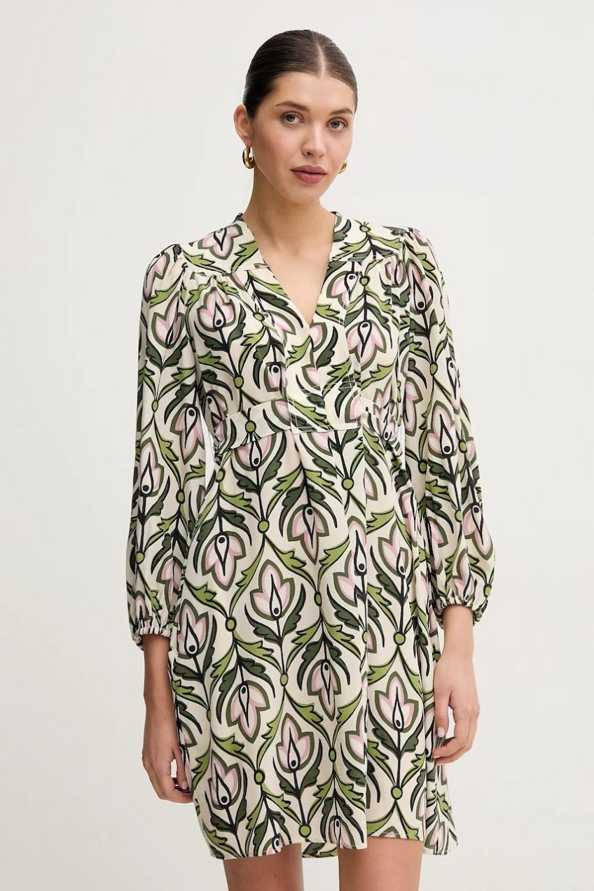 Hodvábne šaty Weekend Max Mara béžová farba, mini, áčkový strih, 2515221061600