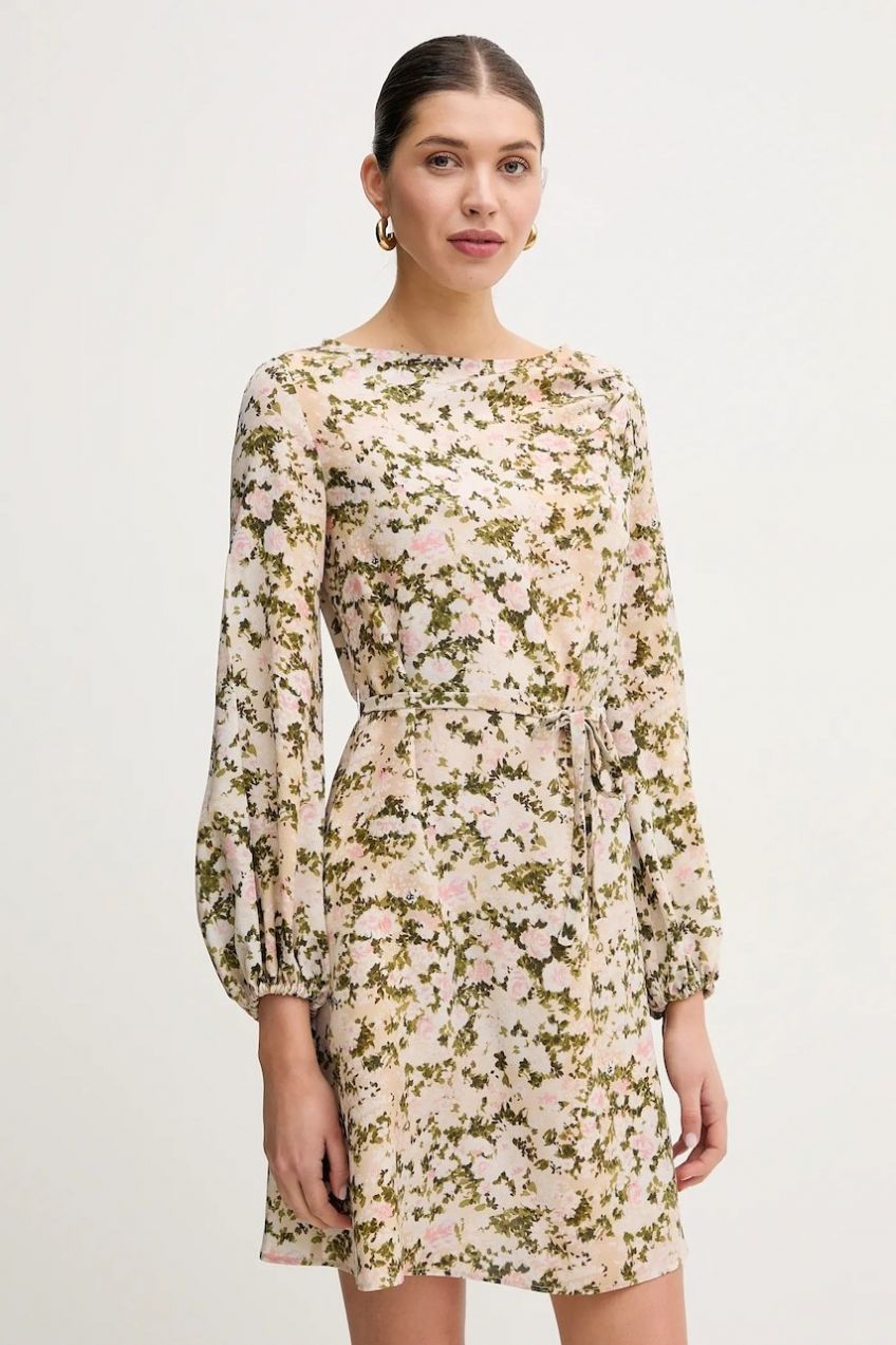 Hodvábne šaty Weekend Max Mara béžová farba, mini, áčkový strih, 2515221041600