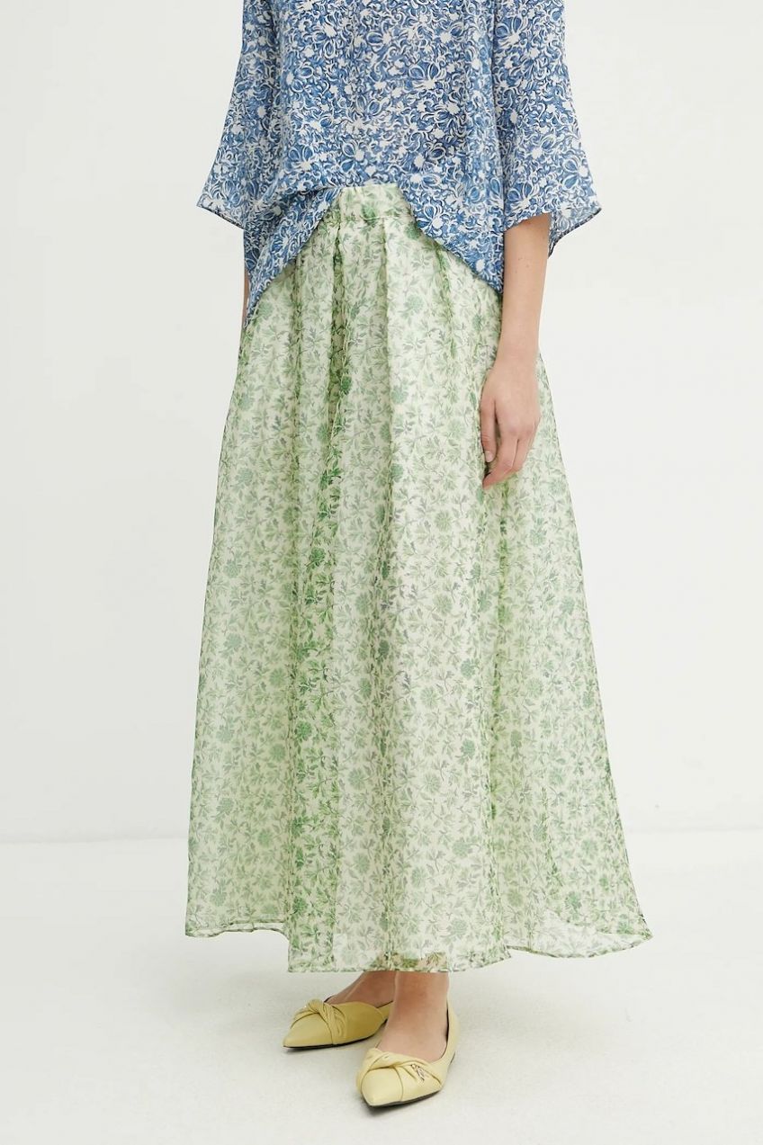 Hodvábna sukňa Weekend Max Mara zelená farba, midi, áčkový strih, 2515101072600