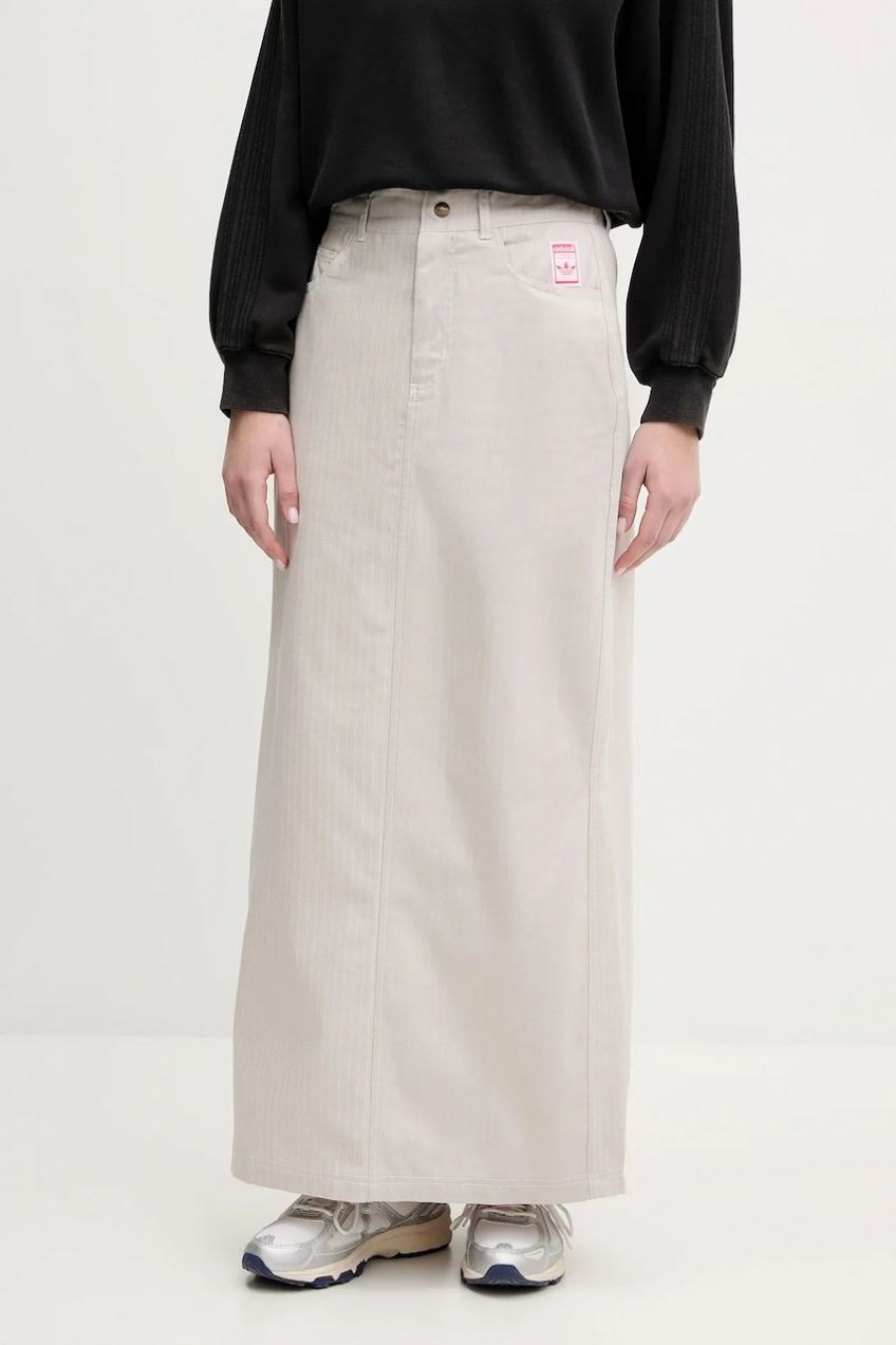 Bavlnená sukňa adidas Originals AOP MAXI SKIRT béžová farba, maxi, rovný strih, JC8854