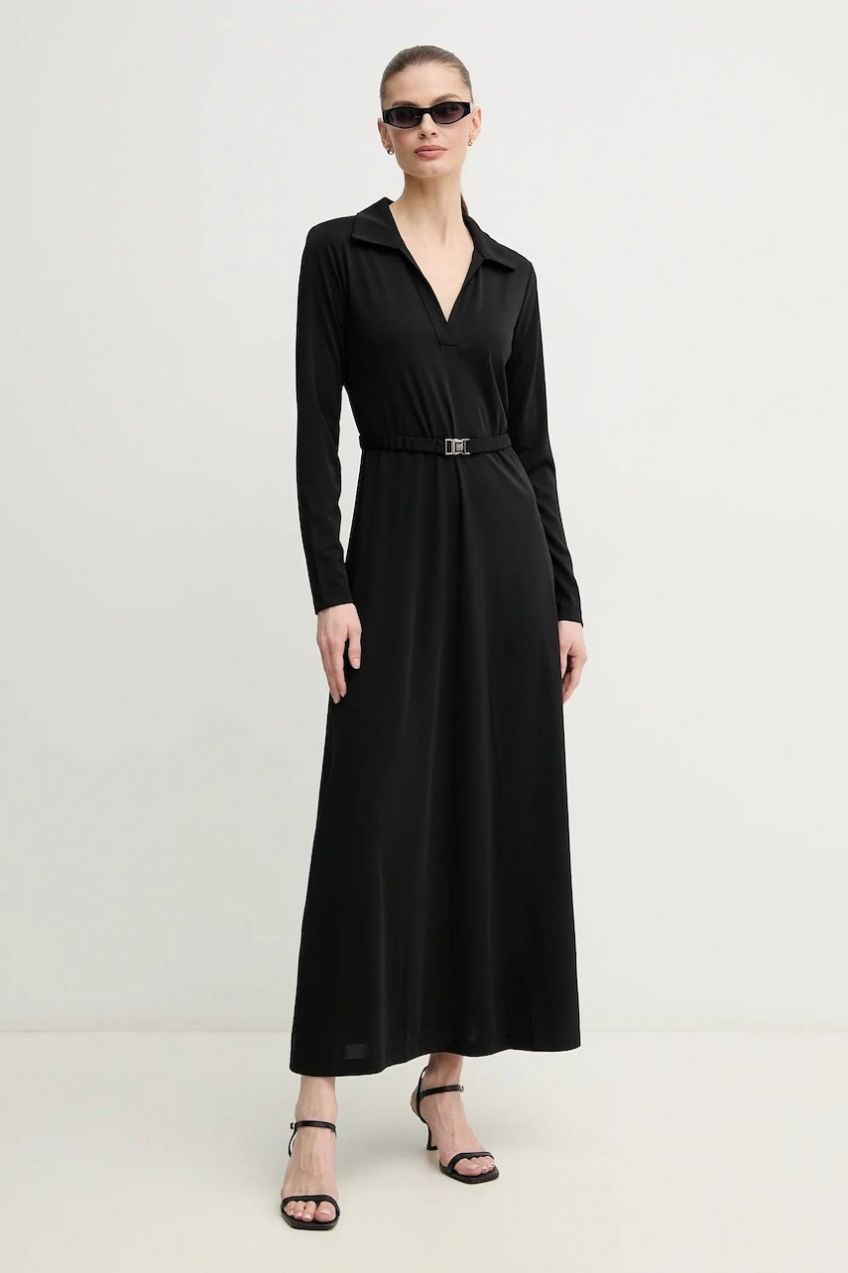 Šaty Dkny čierna farba, midi, áčkový strih, DD5J1H52