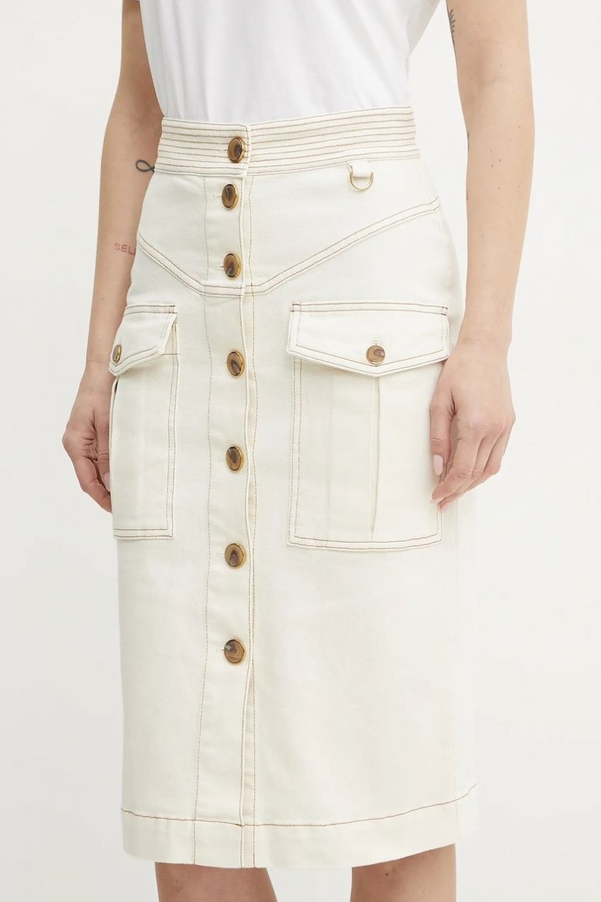 Sukňa Marciano Guess NAOMI béžová farba, midi, puzdrová, 5GGD08 7297A