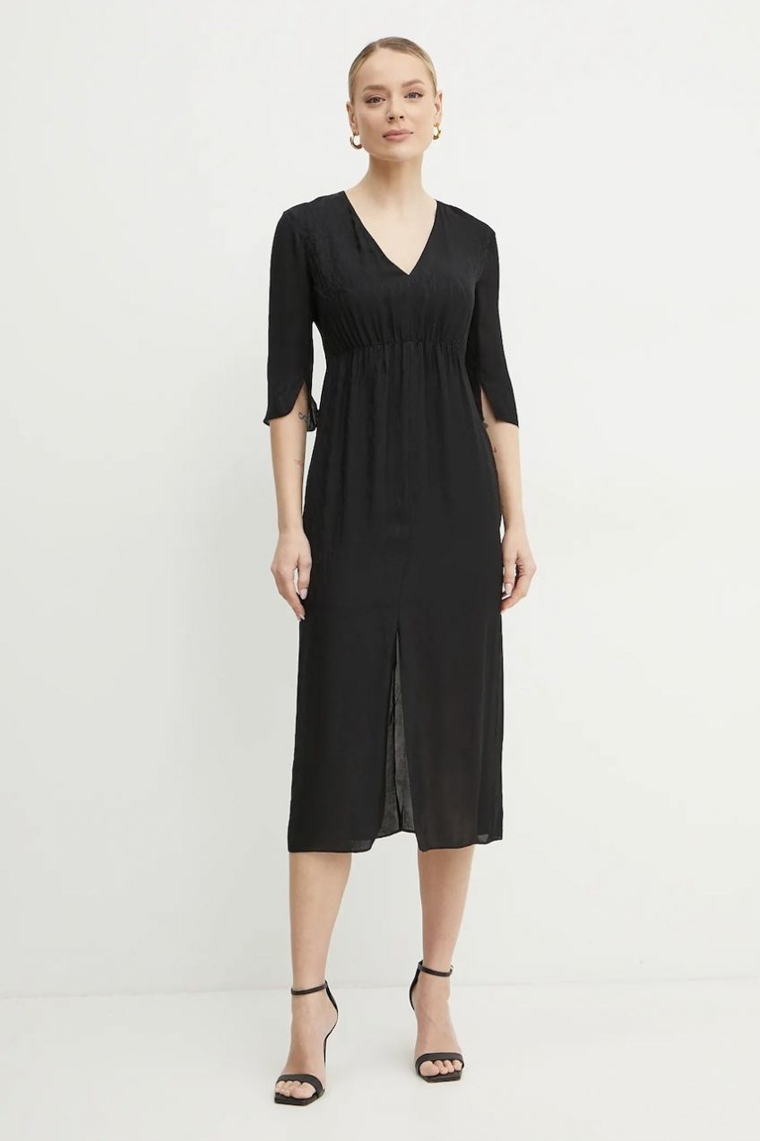 Šaty Armani Exchange čierna farba, midi, áčkový strih, XW000147 AF10842
