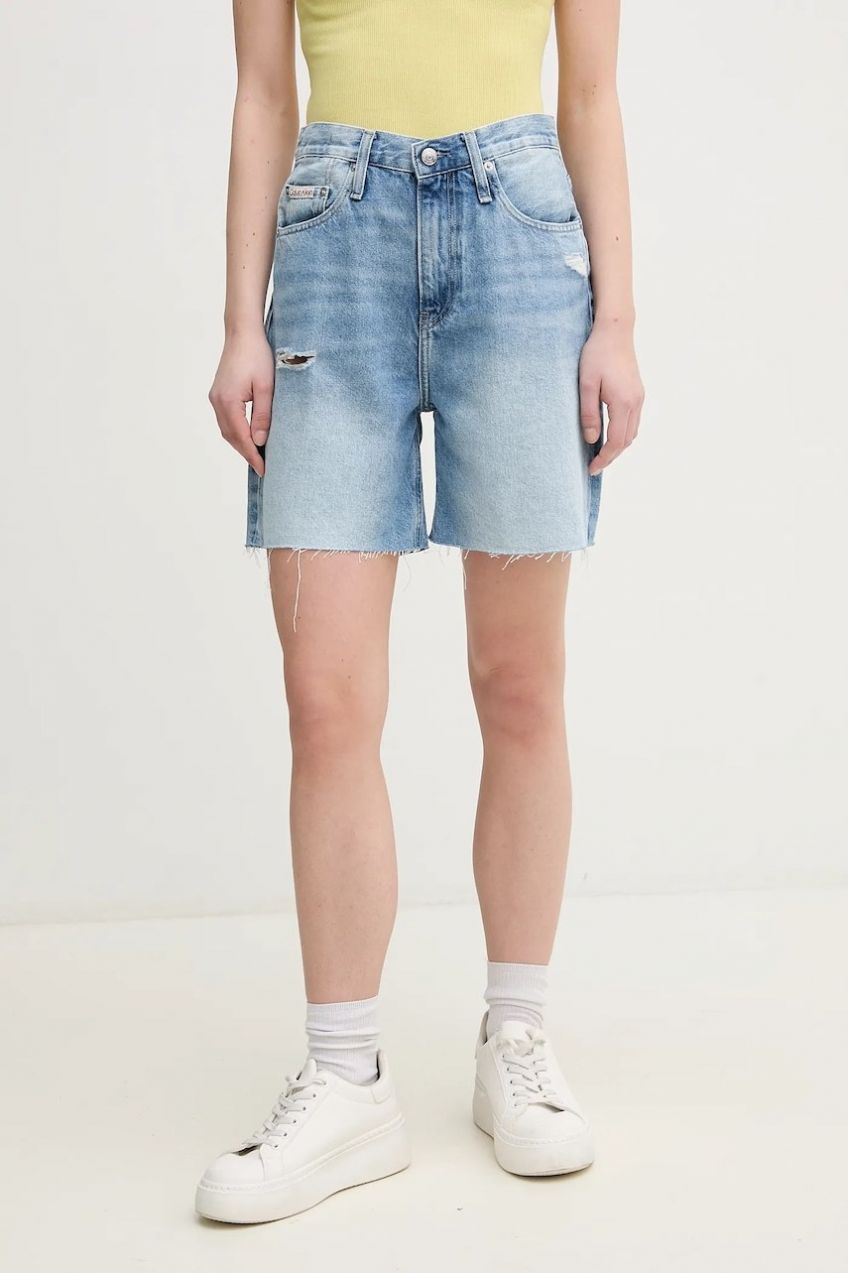 Šortky Calvin Klein Jeans dámske, jednofarebné, vysoký pás, J20J225513