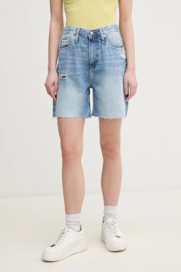 Šortky Calvin Klein Jeans dámske, jednofarebné, vysoký pás, J20J225513