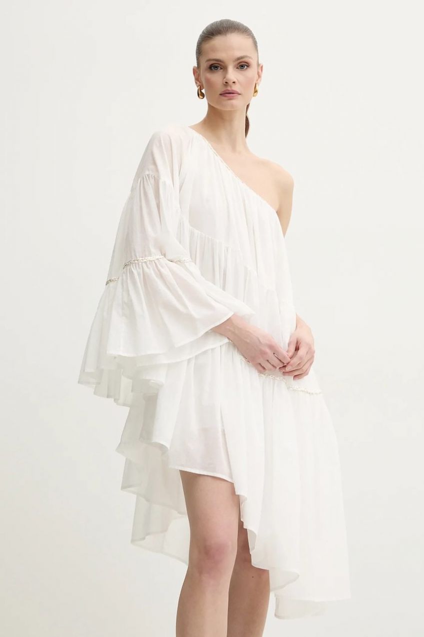 Bavlnené šaty Simona Corsellini biela farba, midi, oversize, P25CPAB045