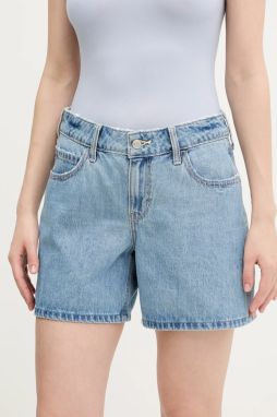 Bavlnené rifľové šortky Hollister Co. dámske, jednofarebné, stredne vysoký pás, KI349-5096