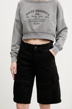 Bavlnené šortky Guess Originals dámske, čierna farba, jednofarebné, stredne vysoký pás, M5GD53 WGCVA