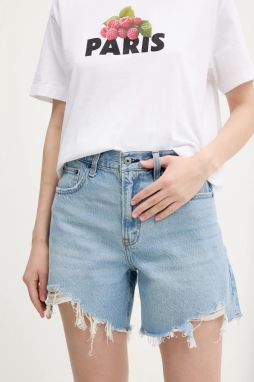 Rifľové krátke nohavice Abercrombie & Fitch dámske, jednofarebné, vysoký pás, KI149-5060