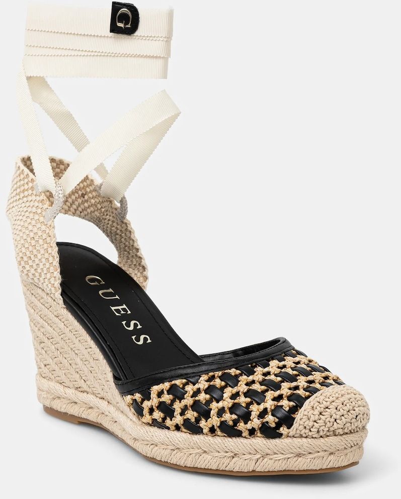 Espadrilky Guess CYRENAM čierna farba, na kline, FLJNAM FAB04