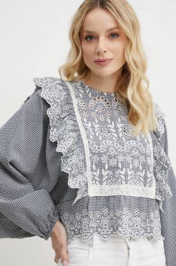 Blúzka Weekend Max Mara dámska, tmavomodrá farba, vzorovaná, 2515111011600