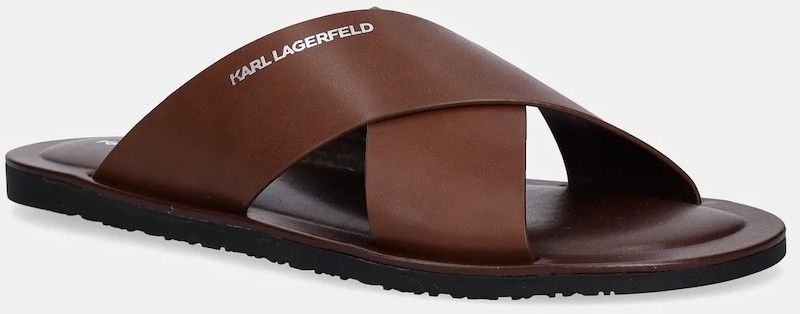 Kožené šľapky Karl Lagerfeld KASTOR III pánske, hnedá farba, KL70214