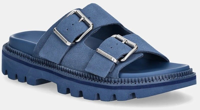 Semišové šľapky Tommy Jeans DOUBLE STRAP SANDAL SUEDE dámske, na platforme, EN0EN02797