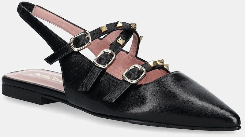 Kožené balerínky Pretty Ballerinas Yvette čierna farba, s otvorenou pätou, 52136_A