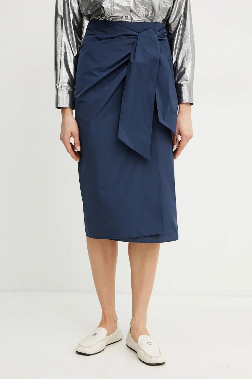 Sukňa Weekend Max Mara tmavomodrá farba, midi, rovný strih, 2515101042600