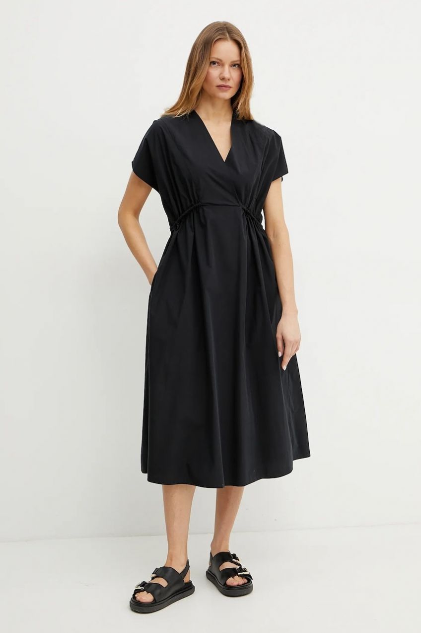 Bavlnené šaty Weekend Max Mara čierna farba, midi, áčkový strih, 2515221052600
