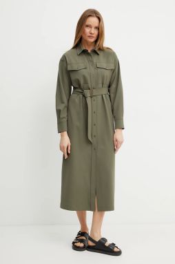 Šaty s prímesou vlny Weekend Max Mara zelená farba, midi, rovný strih, 2515221071600