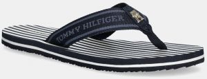 Šľapky Tommy Hilfiger TH STRIPES BEACH SANDAL dámske, tmavomodrá farba, na plochom podpätku, FW0FW08528