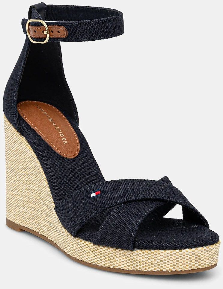 Sandále Tommy Hilfiger FLAG HIGH WEDGE ESPAD CRISSCROSS tmavomodrá farba, FW0FW08661