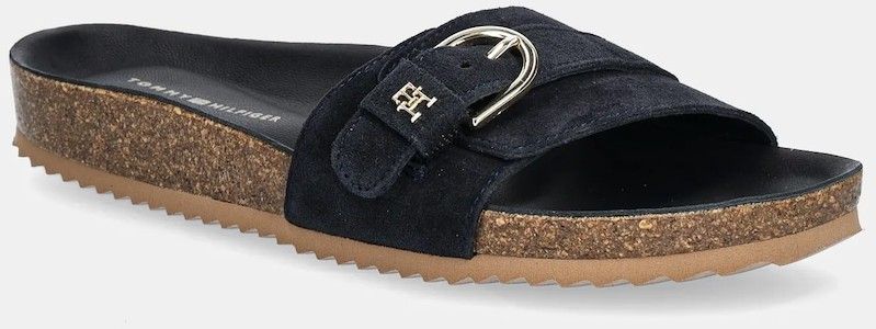 Semišové šľapky Tommy Hilfiger SOFT SUEDE ADJUSTABLE MULE dámske, tmavomodrá farba, FW0FW08809