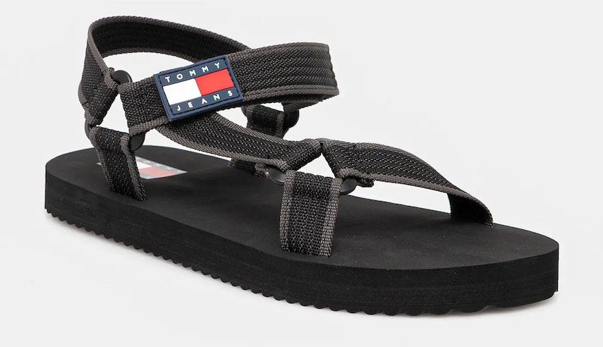 Sandále Tommy Jeans CASUAL SANDAL pánske, šedá farba, EM0EM01563