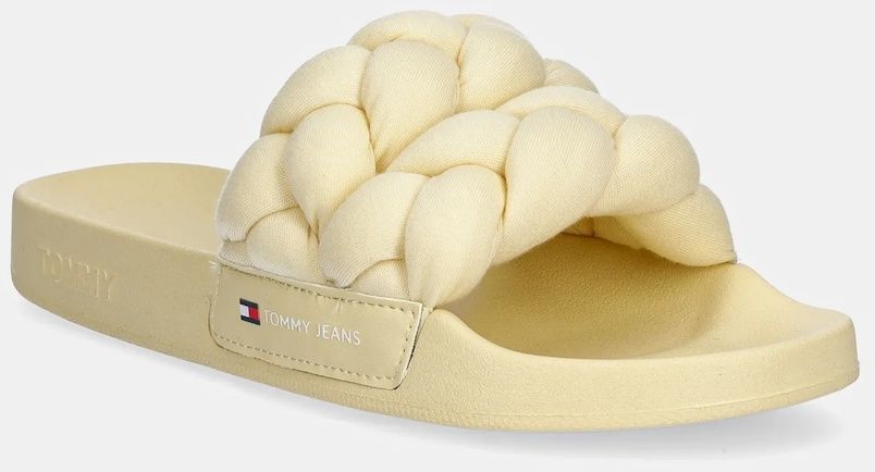 Šľapky Tommy Jeans BRAIDED SLIDE dámske, žltá farba, EN0EN02764