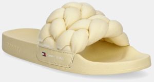 Šľapky Tommy Jeans BRAIDED SLIDE dámske, žltá farba, EN0EN02764
