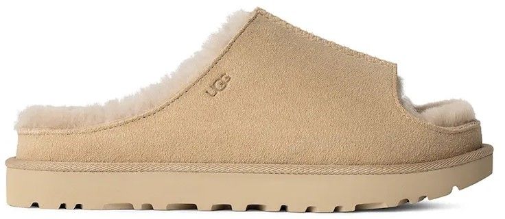 Semišové šľapky UGG Greenport Slide dámske, béžová farba, na platforme, 1167610-SAN